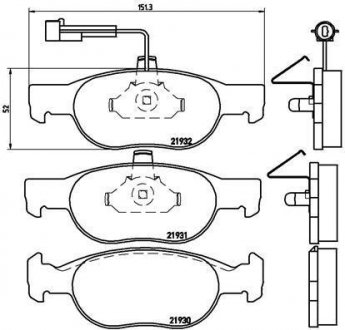 Тормозные колодки передние JEEP CHEROKEE (KJ)/LIBERTY 02-07; CHRYSLER VOYAGER/GRAND VOYAGER 01-07 (версия для США задние барабаны) BREMBO P23 057 (фото 1)