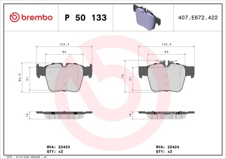 Фото автозапчастини гальмівні колодки задні BREMBO P50133