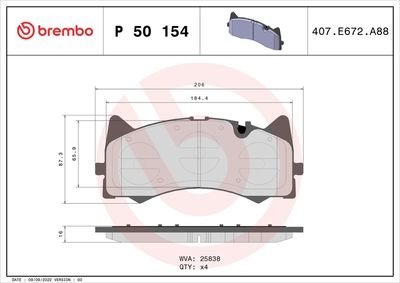 Фото автозапчастини гальмівні колодки, дискові BREMBO P50154