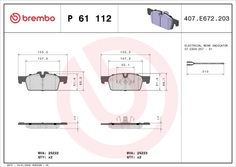 Фото автозапчастини гальмівні колодки дискові BREMBO P61 112