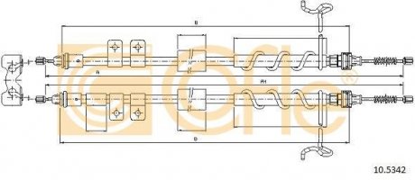 Фото автозапчастини трос ручного гальма зад. Ford Transit Connect 200/220 DS1,8TDdi-1,8TDCi –1,8 (small mod)(без ABS) 2007- 1792/1582x2 COFLE 10.5342 (фото 1)