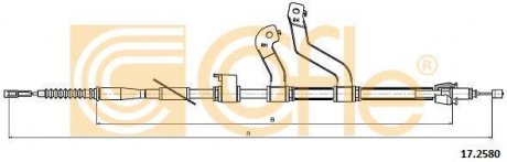 Трос ручного тормоза зад. Hyundai i30 1.4-1.6 12- Пр. (диск) (1885/1670) COFLE 17.2580