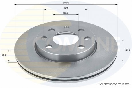 - Диск гальмівний вентильований з покриттям Opel Corsa 00->, Vauxhall Corsa 00->06, CorsaVan 00->06 COMLINE ADC1123V (фото 1)