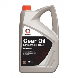 Трассмиссионное масло GEAR OIL EP80W90 GL5 5л (4шт/уп) COMMA EP80905L