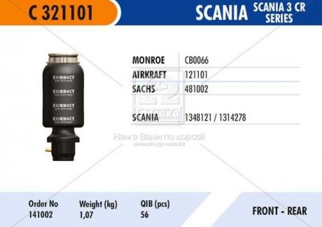 Фото автозапчасти пневморессора кабины SCANIA Connect C 321101