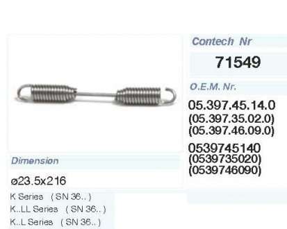 Фото автозапчасти пружина барабанной колодки BPW 235x22.5x2.5 (0539735020) Contech 71549CNT