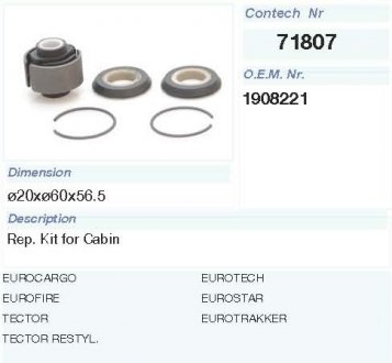 Комплект ремонтний кабіни Iveco Eurocargo, EuroTech, EuroStar, EuroTrakker (0190 8221) Contech 71807CNT (фото 1)