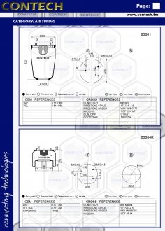 Фото автозапчасти пневмоподушка подвески. DAF 3 шпильки-воздух, с отбойником 836MB, W01M580775, 08405271, 1R12700, 1DF254 375x265x150.8x150x273 (0513985) Contech 83601