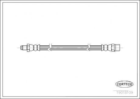 Гальмівна трубка/шланг гнучкий передній лівий/правий (довжина 339 мм) VOLVO 740, 760; ALFA ROMEO 33; AUDI 100 C3, 200 C3 1.2-2.8 08.81-12.93 CORTECO 19018109 (фото 1)