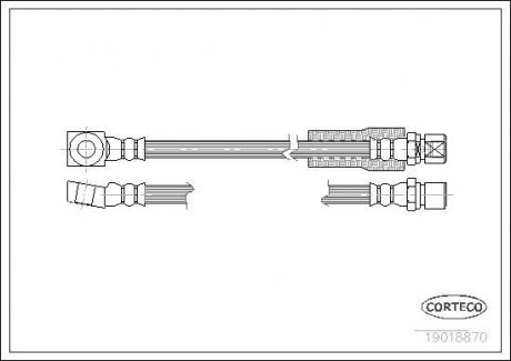 Тормозная трубка/шланг гибкий передний левый/правый (длина 283мм, M10x1) OPEL CORSA A, CORSA A TR, CORSA B 1.0-1.7D 09.82-09.00 CORTECO 19018870