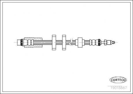 Тормозная трубка/шланг гибкий передний левый/правый (длина 515 мм, M10x1/M10x1) PEUGEOT 605 2.0/2.1D/2.5D 06.89-09.99 CORTECO 19018887 (фото 1)