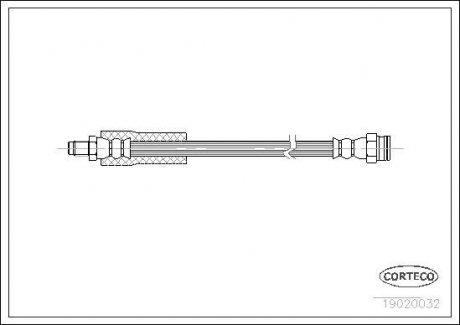 Гальмівна трубка/шланг гнучкий передній лівий/правий (довжина 385 мм/408 мм, M10x1/M10x1) RENAULT 18, 18 VARIABLE, 20, 30, ESPACE I, FUEGO 1.4-2.2 05.77-12.92 CORTECO 19020032