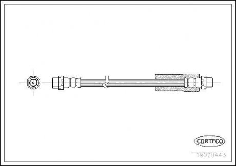 Гальмівна трубка/шланг гнучкий передній лівий/правий (довжина 270 мм, M10x1) AUDI 100 C4, A3, A4 B5, A6 C4 1.8-4.2 12.90-07.01 CORTECO 19020443 (фото 1)