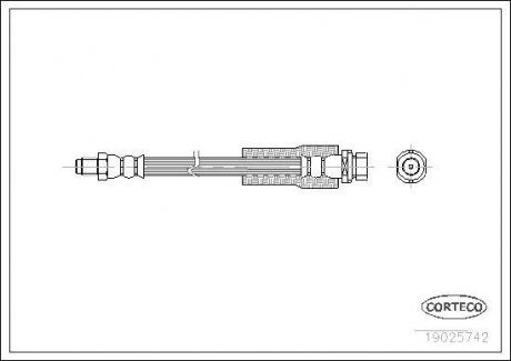 Гальмівна трубка/шланг гнучкий передній лівий/правий (довжина 310 мм/335 мм, M10x1/M10x1) FORD ESCORT V, SCORPIO II 1.3-2.9 08.93-08.98 CORTECO 19025742 (фото 1)