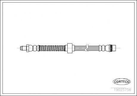 Гальмівна труба/шланг гнучкий передній лівий/правий (довжина 335 мм, M10x1/M10x1) NISSAN KUBISTAR; RENAULT KANGOO, KANGOO EXPRESS 1.2-1.9D 08.97- CORTECO 19025756