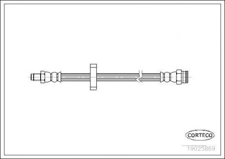 Гальмівна трубка/шланг гнучкий задній лівий/правий (довжина 360 мм, M10x1/M10x1) CITROEN JUMPER; PEUGEOT BOXER 1.9D-2.8D 02.94- CORTECO 19025869 (фото 1)