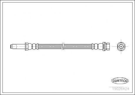 Гальмівна труба/шланг гнучкий задній лівий/правий (довжина 300 мм) FORD MONDEO I, MONDEO II 1.6-2.5 04.93-09.00 CORTECO 19026424 (фото 1)