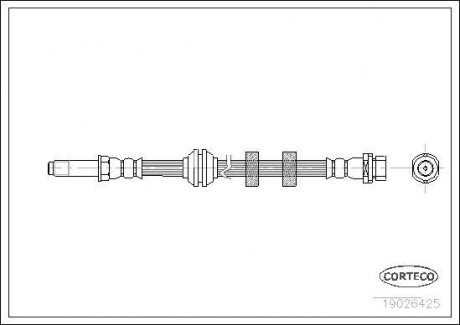 Тормозная трубка/шланг гибкий передний левый/правый (длина 375мм) FORD COUGAR, MONDEO I, MONDEO II 1.6-2.5 02.93-12.01 CORTECO 19026425 (фото 1)