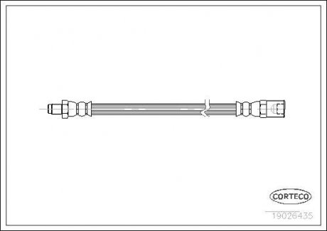 Гальмівна трубка/шланг гнучкий спереду/зад Л/П (довжина 505 мм) IVECO DAILY III 2.8D 05.99-04.06 CORTECO 19026435 (фото 1)