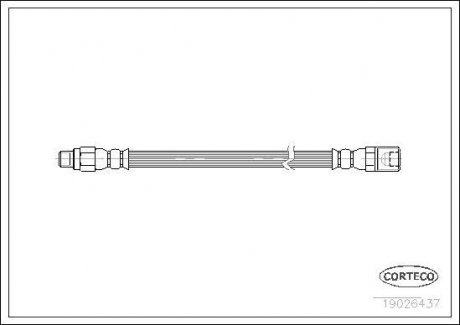 Трубка/шланг тормозной гибкий задний левый/правый (длина 350мм/383мм, M16x1,5/M10x1) IVECO DAILY III 2.8D 01.01-04.06 CORTECO 19026437 (фото 1)