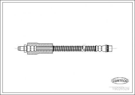 Тормозная трубка/шланг гибкий передний левый/правый (длина 320мм/345мм, M10x1/M10x1) OPEL INSIGNIA A; RENAULT CLIO II, THALIA I, THALIA II, TWINGO II 1,2-3,0 02,98- CORTECO 19026529 (фото 1)