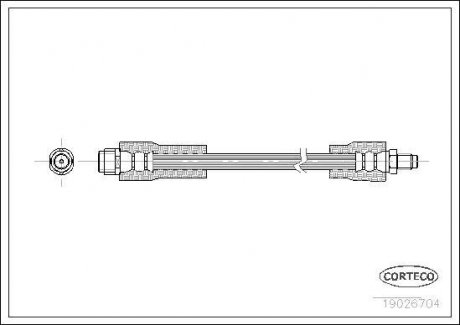 Тормозная трубка/шланг гибкий передний левый/правый (длина 280мм, F10x1/M10x1) MERCEDES A (W168), E T-MODEL (S210), E (W210) 1.4-4.3 12.96-08.04 CORTECO 19026704 (фото 1)