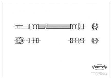 Трубка/шланг тормозной гибкий задний левый/правый (длина 200мм) OPEL ASTRA G, ASTRA H, ZAFIRA A 1.2-2.2D 02.98-05.14 CORTECO 19026813 (фото 1)