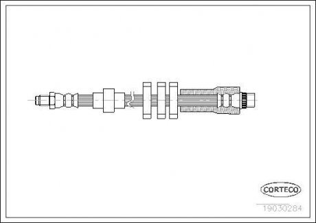 Тормозная трубка/шланг гибкий передний правый (длина 535мм, M10x1/F10x1) PEUGEOT 406 1.6-3.0 11.95-12.04 CORTECO 19030284 (фото 1)