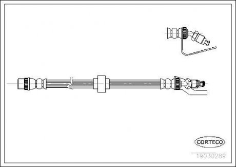 Гальмівна трубка/шланг гнучкий передній лівий/правий (довжина 562 мм, M10x1/F10x1) OPEL MOVANO; RENAULT MASTER II 1.9D-3.0D 07.98- CORTECO 19030289 (фото 1)