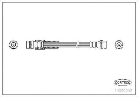 Гальмівна труба/шланг гнучкий задній лівий/правий (довжина 300 мм, M10x1/M10x1) FORD FIESTA V 1.25-2.0 11.01-12.10 CORTECO 19030302