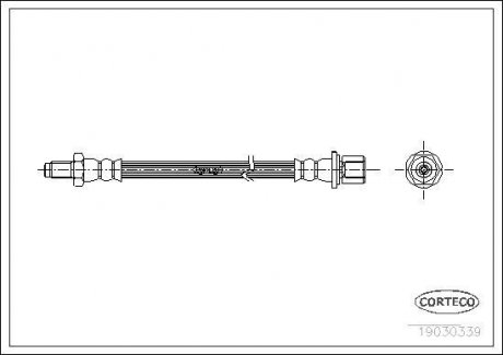 Гальмівна трубка/шланг гнучкий передній лівий/правий (довжина 319 мм, M10x1/M10x1) TOYOTA LAND CRUISER, LITEACE 1.5-4.2 10.81-12.96 CORTECO 19030339