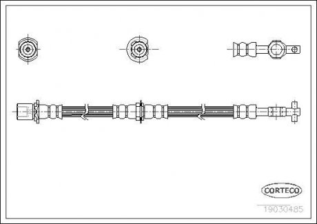 Гальмівна трубка/шланг гнучкий передній лівий/правий (довжина 476 мм) TOYOTA CARINA V, COROLLA 1.3-2.0D 05.87-10.95 CORTECO 19030485 (фото 1)