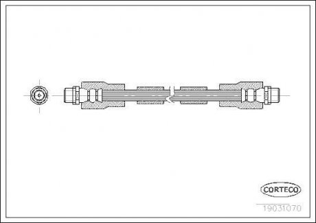 Трубка/шланг тормозной гибкий передний левый/правый (длина 360мм, M10x1/M10x1) AUDI A8 D2; Фольксваген Пассат Б5.5 1,6-6,0 03,94-05,05 CORTECO 19031070