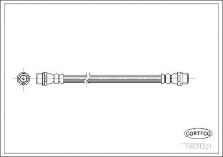 Трубка/шланг тормозной гибкий задний левый/правый (длина 235мм, M10x1/M10x1) MERCEDES SPRINTER 4-T (B904) 2.1D-2.9D 02.96-05.06 CORTECO 19031221 (фото 1)