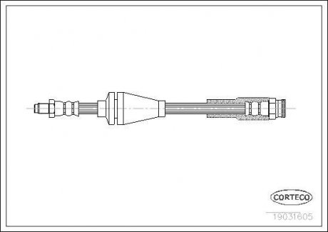 Тормозная трубка/шланг гибкий передний левый/правый (длина 440мм, M10x1/M10x1) FIAT PANDA 1.1-1.4 09.03- CORTECO 19031605