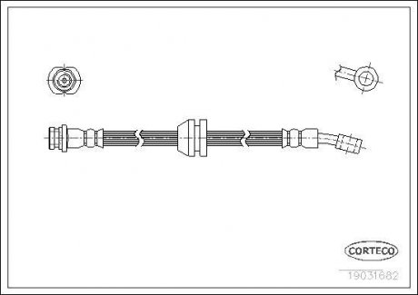 Гальмівна трубка/шланг гнучкий передній лівий/правий (довжина 424мм, M10x1/M10x1) CHEVROLET MATIZ; DAEWOO MATIZ, NUBIRA 0,8-2,0 09,98- CORTECO 19031682