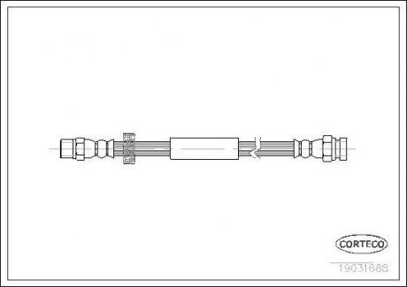 Трубка/шланг тормозной гибкий задний левый/правый (длина 370мм, M10x1/M10x1) FORD GALAXY I 1.9D-2.8 03.95-05.06 CORTECO 19031688 (фото 1)