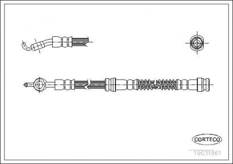 Трубка/шланг тормозной гибкий передний левый/правый (длина 426мм, M10x1) MITSUBISHI COLT IV, LANCER V 1.3-2.0D 04.92-10.03 CORTECO 19031861 (фото 1)