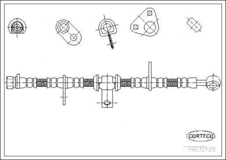 Гальмівна трубка/шланг гнучкий передній R (довжина 711 мм, M10x1) HONDA ACCORD IV, ACCORD VI; ROVER 600 I 1.6-2.3 01.90-12.02 CORTECO 19032125