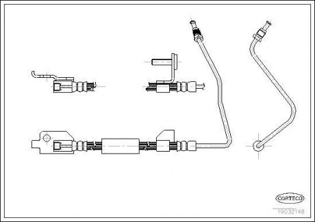 Трубка/шланг тормозной гибкий задний левый/правый (длина 422мм) FORD ESCORT V, ESCORT VI 1.3-1.8D 07.90-02.99 CORTECO 19032148 (фото 1)