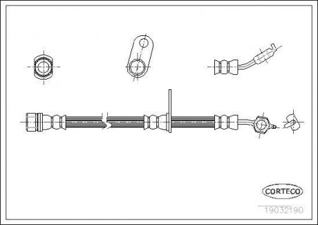 Гальмівна трубка/шланг гнучкий передній L (довжина 540мм) SUZUKI VITARA, X-90; TOYOTA CARINA E VI 1.6-2.5 07.88-03.98 CORTECO 19032190 (фото 1)