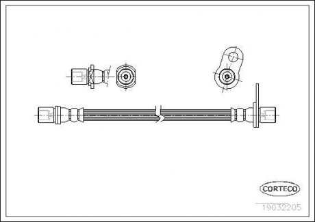 Гальмівна труба/шланг гнучкий задній R (довжина 356 мм, M10x1/M10x1) TOYOTA CARINA E VI 1.6-2.0D 04.92-09.97 CORTECO 19032205