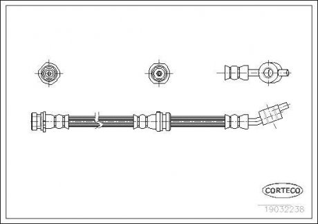 Гальмівна трубка/шланг гнучкий передній R (довжина 464 мм, M10x1/M10x1) NISSAN ALMERA II 1.5-2.2D 07.00-11.06 CORTECO 19032238