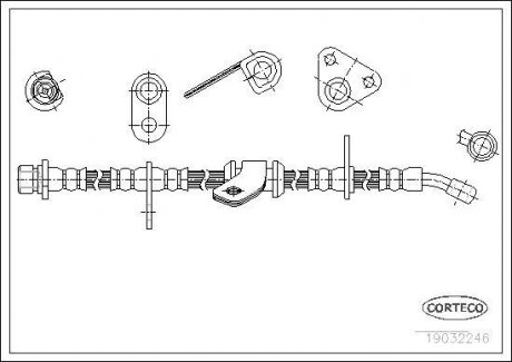 Тормозная трубка/шланг гибкий передний правый (длина 660мм) HONDA CIVIC II, CIVIC IV, CIVIC V, CRX II 1.3-1.6 09.87-11.95 CORTECO 19032246 (фото 1)