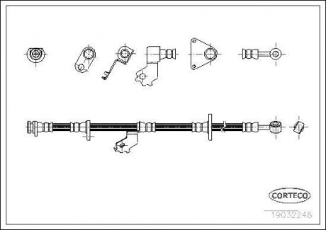 Гальмівна трубка/шланг гнучкий передній L (довжина 692 мм, M10x1) HONDA CIVIC VI; МГ МГ ЗС; ROVER 400 II, 45 I 1.4-2.5 09.94-05.05 CORTECO 19032248