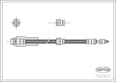 Трубка/шланг тормозной гибкий передний левый/правый (длина 519мм, M10x1/M10x1) FORD FIESTA V 1.25-1.6D 11.01-12.10 CORTECO 19032287