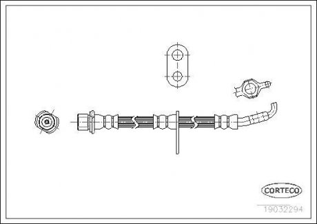 Гальмівна труба/шланг гнучкий передній R (довжина 445 мм) TOYOTA COROLLA 1.3-2.0D 07.92-12.01 CORTECO 19032294 (фото 1)