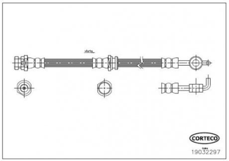 Гальмівна трубка/шланг гнучкий передній лівий/правий (довжина 418 мм, M10x1) MAZDA 323 C IV, 323 CV, 323 F IV, 323 FV, 323 PV, 323 S IV, 323 SV, 626 IV, MX-3, MX-6 1.3-2.5 06.89-09.98 CORTECO 19032297 (фото 1)