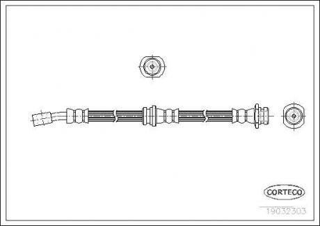 Гальмівна трубка/шланг гнучкий передній лівий/правий (довжина 384 мм, M10x1) SUZUKI BALENO 1.3-1.9D 07.95-05.02 CORTECO 19032303