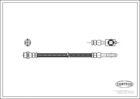Гальмівна труба/шланг гнучкий задній лівий/правий (довжина 300 мм, M10x1) AUDI A4 B6, A4 B7; SEAT EXEO, EXEO ST 1.6-4.2 11.00-05.13 CORTECO 19032310